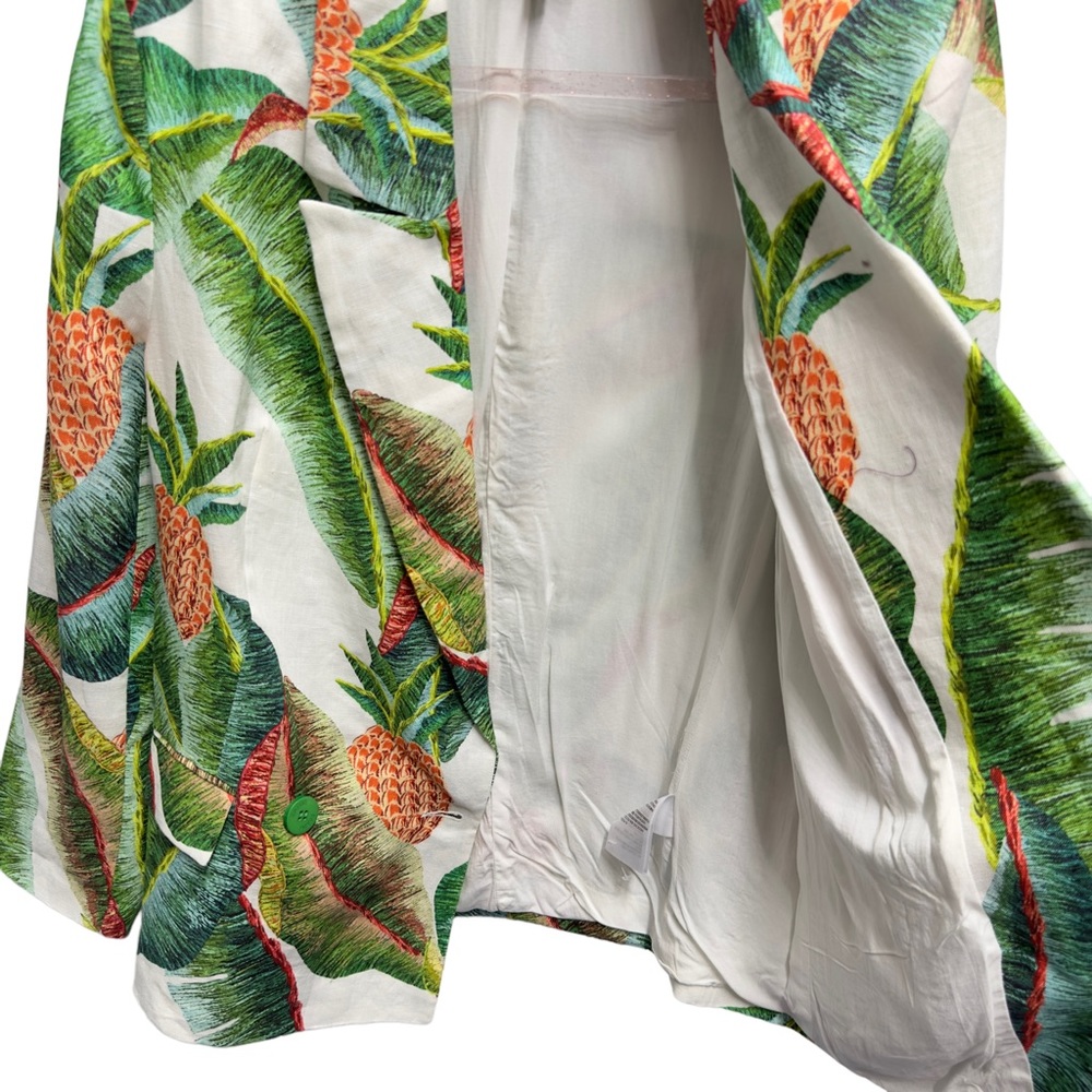 Pure Linen RARE New Farm Rio Pineapple Palm Leafs Tree Blazer Jacket - Picture 7 of 10